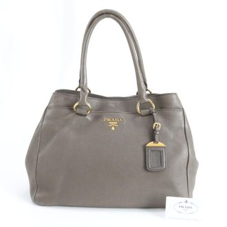 Prada Gray Leather Handbag Tote Bag (Pre-Owned)