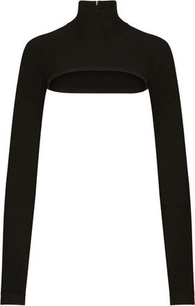 Dolce & Gabbana Zwarte Crop Top met Hoge Hals - Dames - Longsleeves - Zwart - XS - Tops