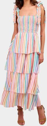 PINK CITY PRINTS Zazie Dress In Rainbow Stripe