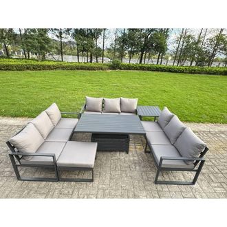 Fimous Aluminum U-Shaped 10-Seater Dining Set with Lifting Table in Dark Grey