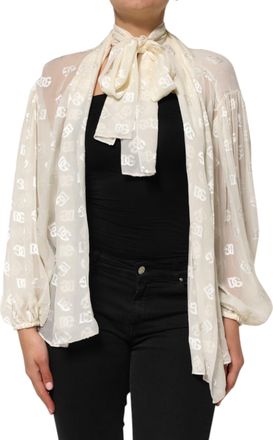 Dolce & Gabbana Off White Logo Monogram Ascot Collar Womens Top (Pre-Owned)