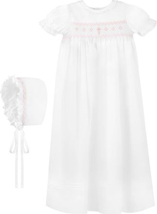 Carriage Boutique Smocked Christening Gown & Bonnet Set in White at Nordstrom, Size 12M