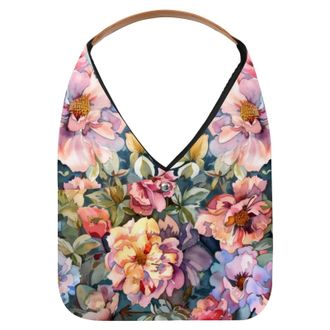 Generic Floral Watercolor Flowers Painting Reusable Lightweight Grocery Bags - Foldable Into Compact Pouch, Washable & Sturdy, Multipurpose for Shopping and T