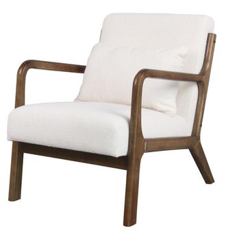 Moloo Sill&oacute;n de tela curly ecru y madera te&ntilde;ida de nogal