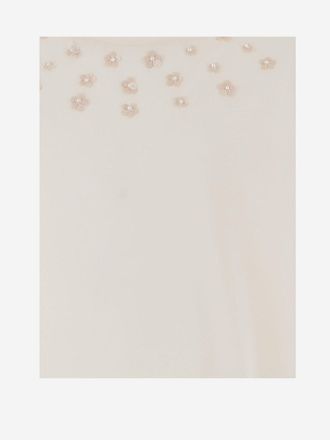 BONPOINT Girls Cotton T-Shirt With Floral Embroidery White Organic T-Shirts And Polos