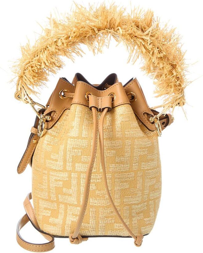 Mon Tresor Mini Raffia & Leather Bucket Bag