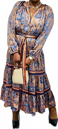 Current Air Split Vneck A Line Floral Print Dress In Brown Multi