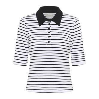 Gestuz Striped Polo Top Bright White/Black - female - Gestuz - Polo Shirts - Multicolor - L - Tops