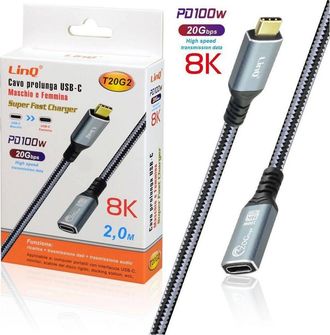Trade Shop Trade Shop - Cavo Prolunga Type-c Maschio-femmina 2mt Ricarica 100w Risoluzione 8k 20gbps T20g2