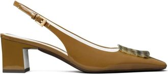 Tory Burch Bruine leren slingback pumps - Dames - Pumps - Bruin - 38 1/2 EU - Schoenen