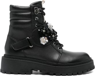 Liu Jo Black Ankle Boots With Floral Embellishments