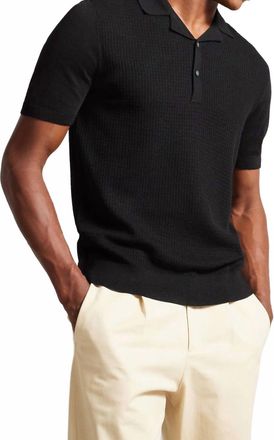 Ted Baker Textured Front Knit Polo Shirt In Black