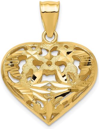 Diamond2Deal 14k Yellow Gold Polished Diamond-cut Fancy 3-D Heart Charm Pendant