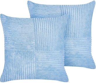 Beliani Conjunto De 2 Cojines De Pana Azul 43 X 43 Cm Patr&oacute;n A Rayas Moderno Millet