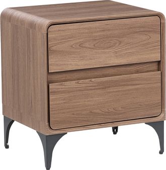 Beliani Mesita De Noche Con 2 Cajones De Mdf Almacenaje Dormitorio Marr&oacute;n Oscuro Cowell