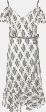 Sandro White/multicolor Stripe Lace Diamond Pattern Midi Dress