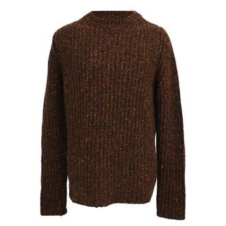 Jil Sander Knitted Round Neck Sweater in Brown Alpaca Wool