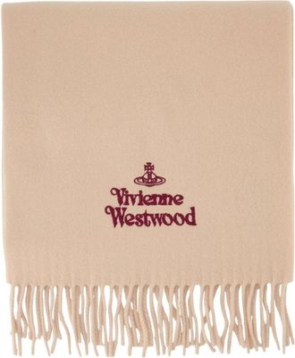 Vivienne Westwood Embroidered Orb Sjaal - Dames - Wintersjaals - Beige - ONE Size - Wol - Accessoires