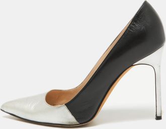 Manolo Blahnik Silver/black Leather Bb Pumps