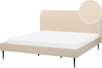 Beliani Cama Con Somier 180 X 200 Cm Minimalista Tapizada Cabecero Base Listones Boucl&eacute; Beige Flayat