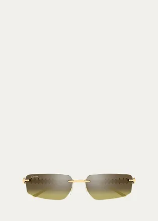 Cartier Mens Studded Metal and Nylon Rectangle Sunglasses