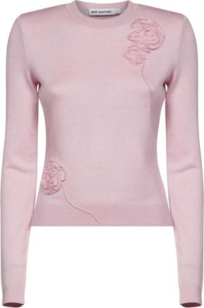 Self Portrait Truien & Vesten, Dames, Roze, XS, Wol, Bloemen Gebreide Trui