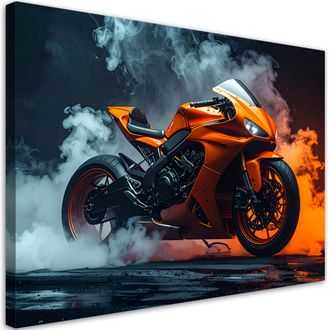 Feeby Cuadro En Lienzo, Motocicleta Naranja, 120x80