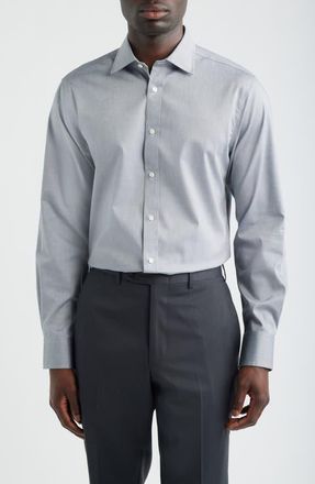 Hickey Freeman Modern Fit Pima Cotton Dress Shirt in Light Grey at Nordstrom, Size 15.5 - 32