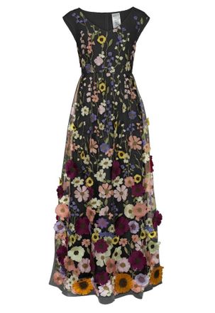 Chic Star Womens 3D Floral Applique Maxi Dress, Black, XL