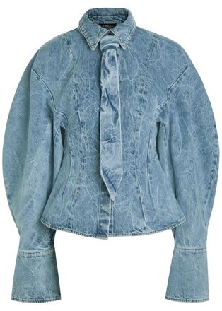 A.W.A.K.E Mode Tie-neck Washed Denim Shirt - Indigo - 40 (UK12 / M)