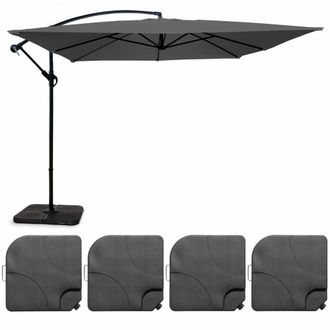 Oviala Parasol desplazado de 3x3m y 4 losas para llenar en acero gris