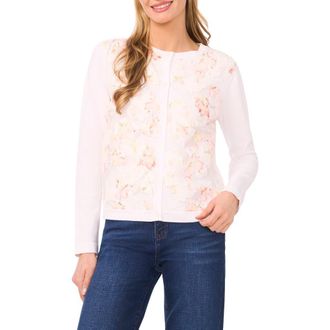 Ted Baker Cassia Floral Mixed Media Cardigan in Bright White at Nordstrom, Size Small
