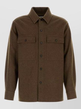 Jil Sander wool shirt jacket chest pockets long sleeves