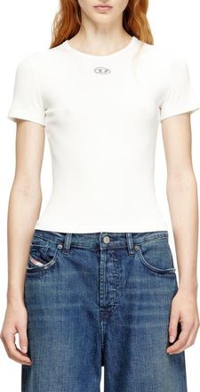Diesel T-Ele-Long-OD Metallic Oval D Cutout Rib T-Shirt in Off/white at Nordstrom, Size Xx-Small