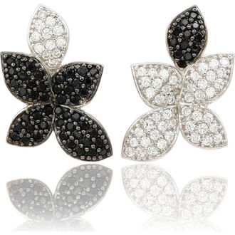 Suzy Levian Sterling Silver Mismatched Flower CZ Pav&eacute; Earrings in Black at Nordstrom Rack