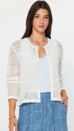 Current Air Crochet Knit Open Sweater Cardigan In White