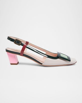 Roger Vivier 45mm Belle Vivier Patent Leather Lacquered Buckle Slingback Pumps