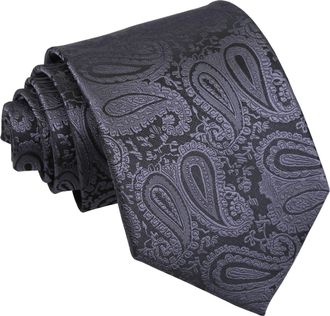 DQT Paisley Floral Patterned Wedding Classic Tie for Men - Charcoal Grey