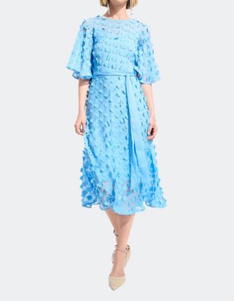 Joseph Ribkoff Signature 3D Chiffon Fit And Flare Dress With Sash In Sky Blue
