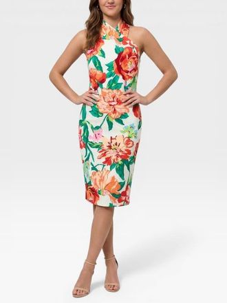 Rachel Roy Harland Crossover Halter Midi Dress in Punch Floral at Nordstrom, Size X-Small
