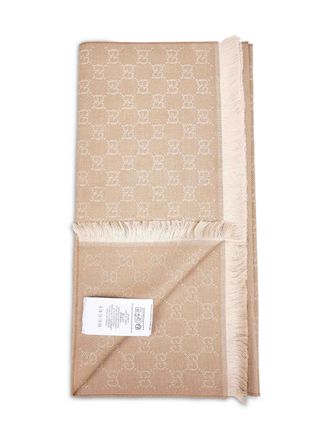 Gucci Womens Beige Gg Jacquard Wool Scarf Scarfs