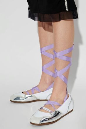 Moschino Leather Ankle-tie Shoes, Womens, Silver