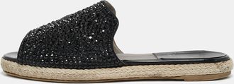 Gina Black Satin Crystal Embellished Espadrille Flats
