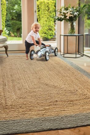 Origin Store Jute Border Sage Green in Light Sand | Size: 120 cm x 170 cm