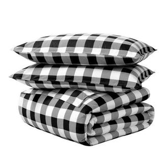 Bare Home 100% Cotton Flannel Duvet Cover & Sham Set in Buffalo Plaid - White/black at Nordstrom, Size Queen