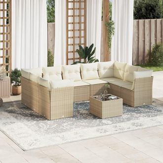vidaXL Juego De Sof&aacute;s Jard&iacute;n Con Cojines Beige 10 Pzas Rat&aacute;n Sint&eacute;tico Vidaxl
