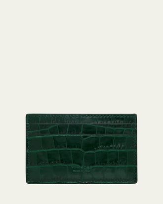 Tom Ford Mens Croc-Effect Money Clip Card Holder
