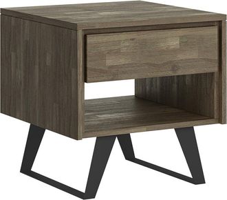Simpli Home Lowry Solid Acacia Wood & Metal 22In Square Modern Industrial End Side Table
