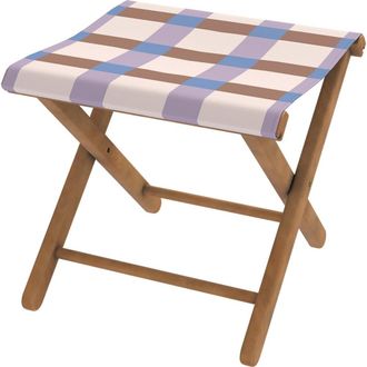 Vent de Boh&egrave;me Taburete plegable de eucalipto y tela outdoor de cuadros lila