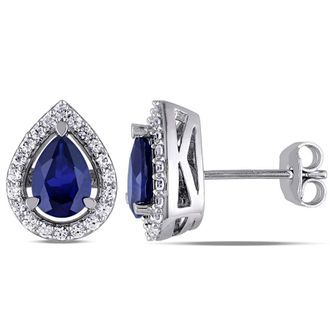 Amour Created Blue and White Sapphire Teardrop Earrings In Sterling Silver